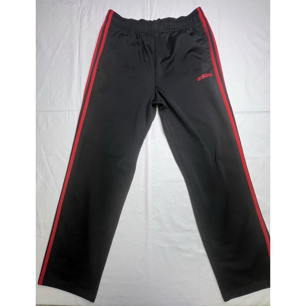 Adidas Unisex Large Black 3 Red Stripes Joggers Sweatpants‎ Size L